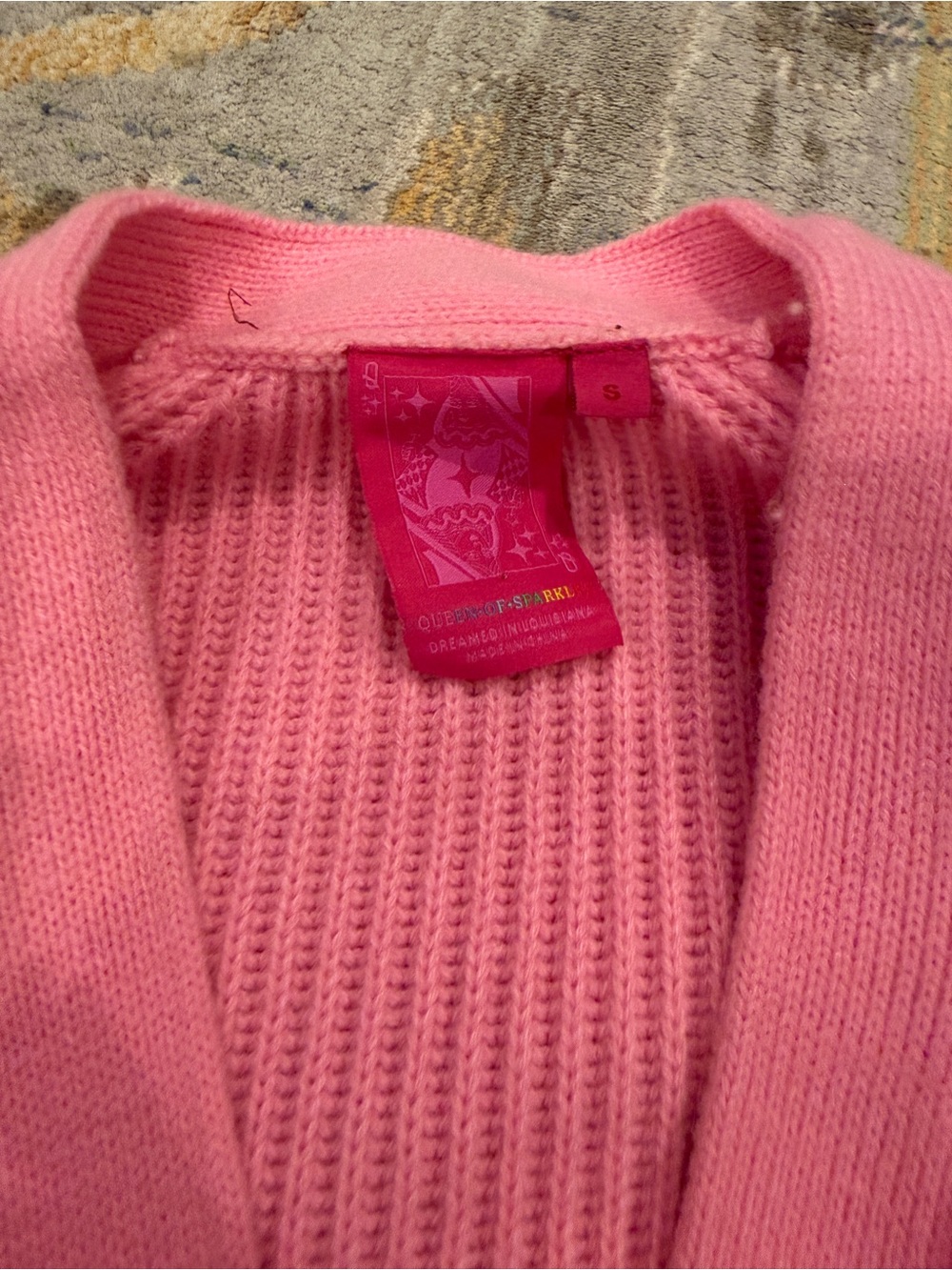 Queen of Sparkles Pink Sequin Bunny Cardigan Small - Picture 5 of 6
